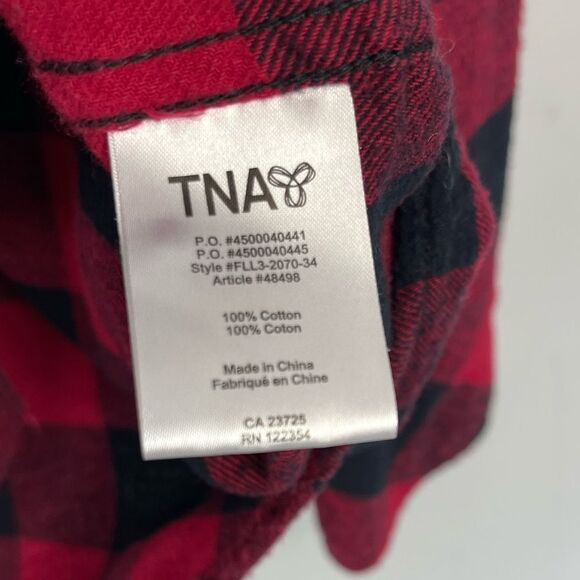 Aritzia TNA Brewster Boyfriend Hooded Buffalo Plaid Flannel Shirt Shaket M Red - Picture 13 of 16